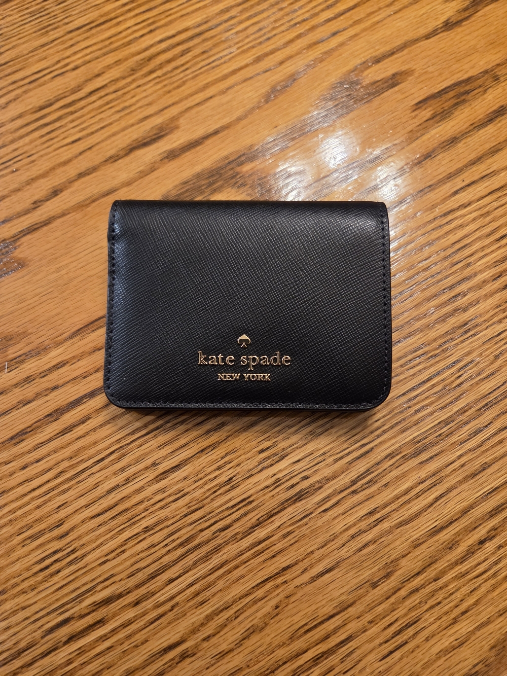 kate spade Black Saffiano Leather Mini Wallet with Gold Logo